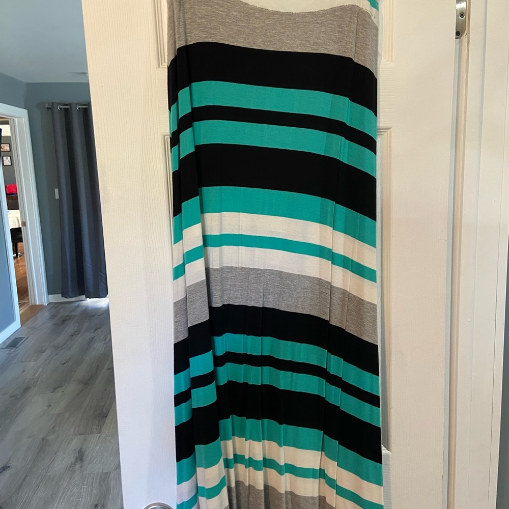 Striped Maxi Dress in Teal and Black